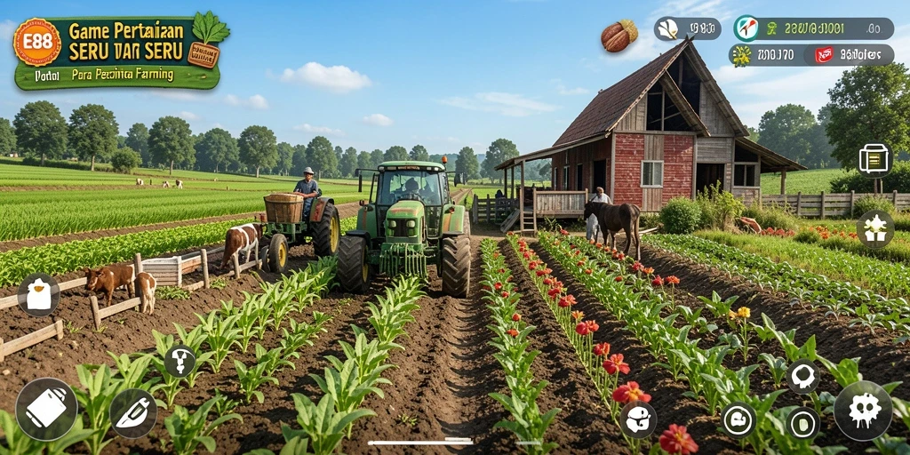 Screenshot gameplay E88 menampilkan aktivitas pertanian yang menarik.