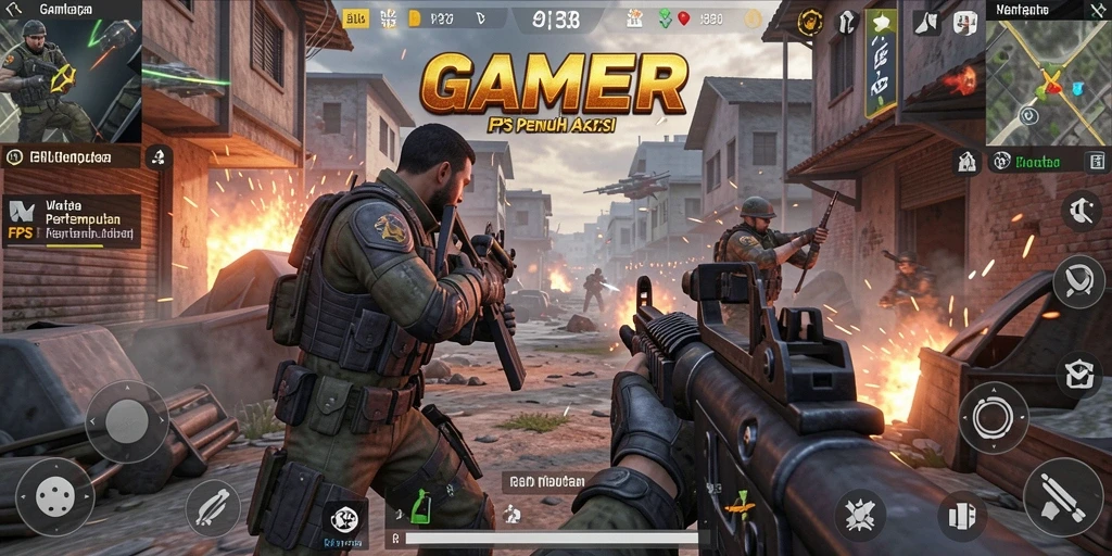 Screenshot menunjukkan aksi seru dalam pertempuran FPS.