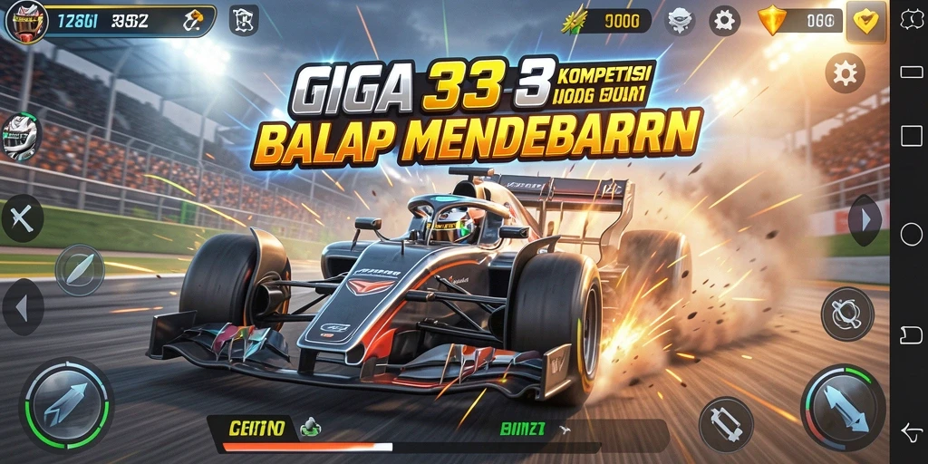 Gameplay GIGA33 yang penuh aksi dan balapan seru.
