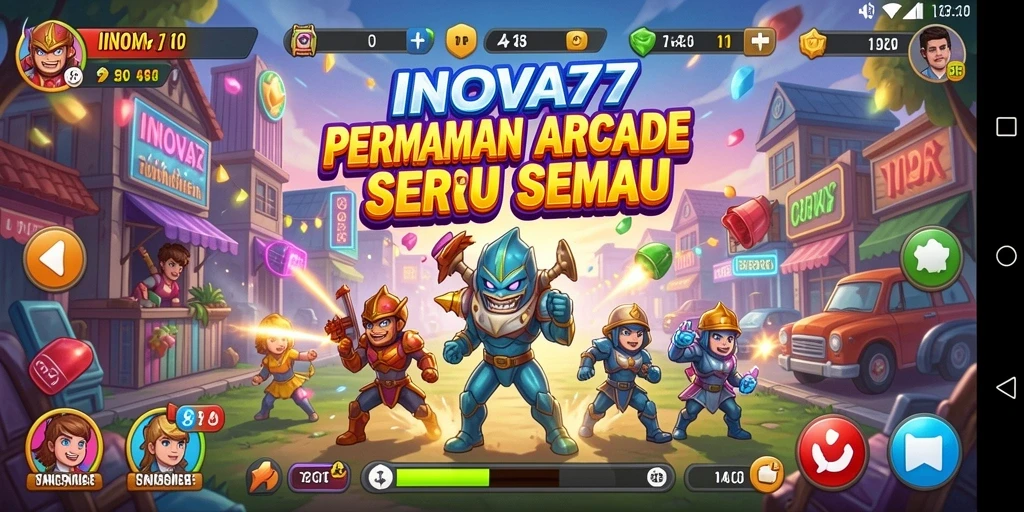 Screenshot utama INOVA77 menampilkan gameplay Arcade yang seru dan menantang.