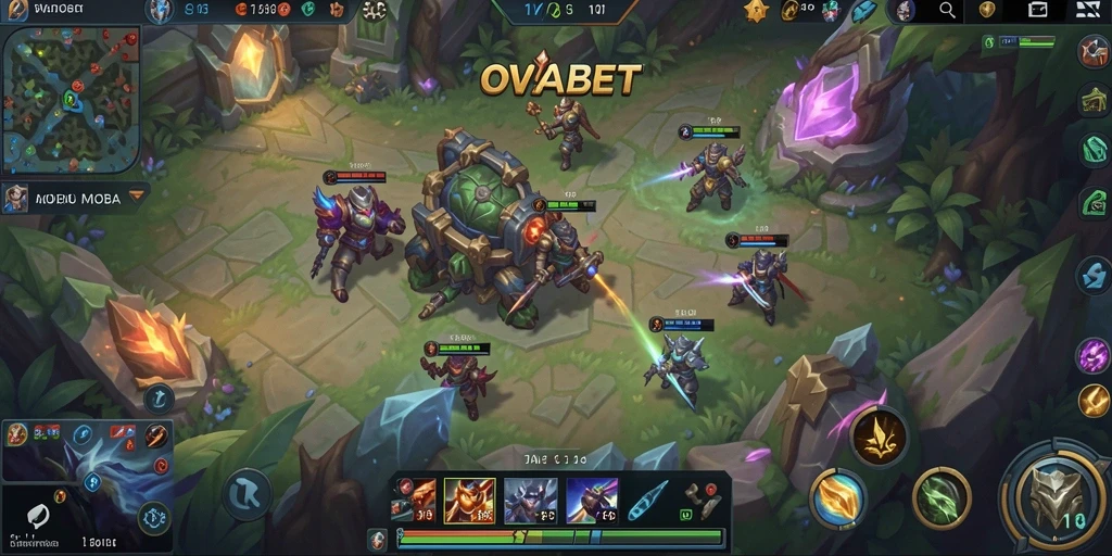 Screenshot utama OVABET menampilkan pertarungan sengit antara karakter-karakter dalam game MOBA.