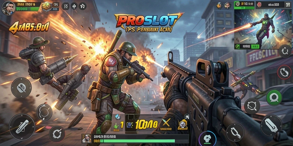 Screenshot PROSLOT menampilkan aksi seru gameplay TPS yang mendebarkan.