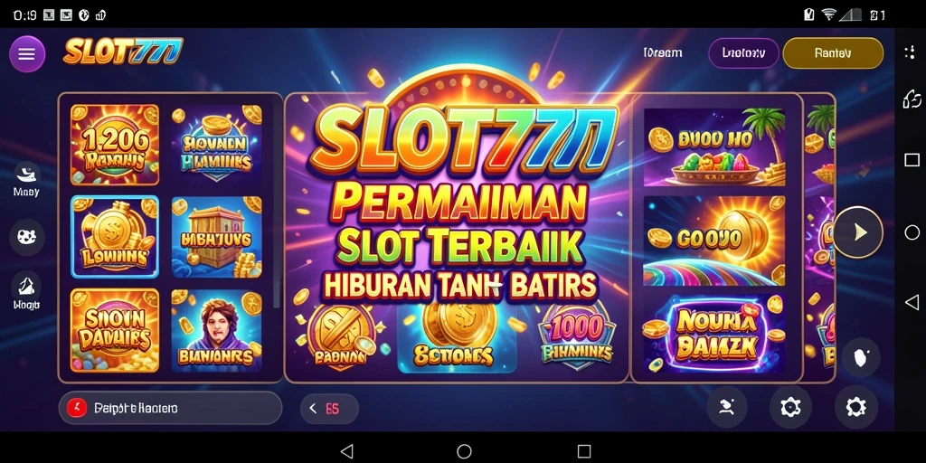 Screenshot utama SLOT777 menampilkan gameplay slot yang menarik dan penuh warna.