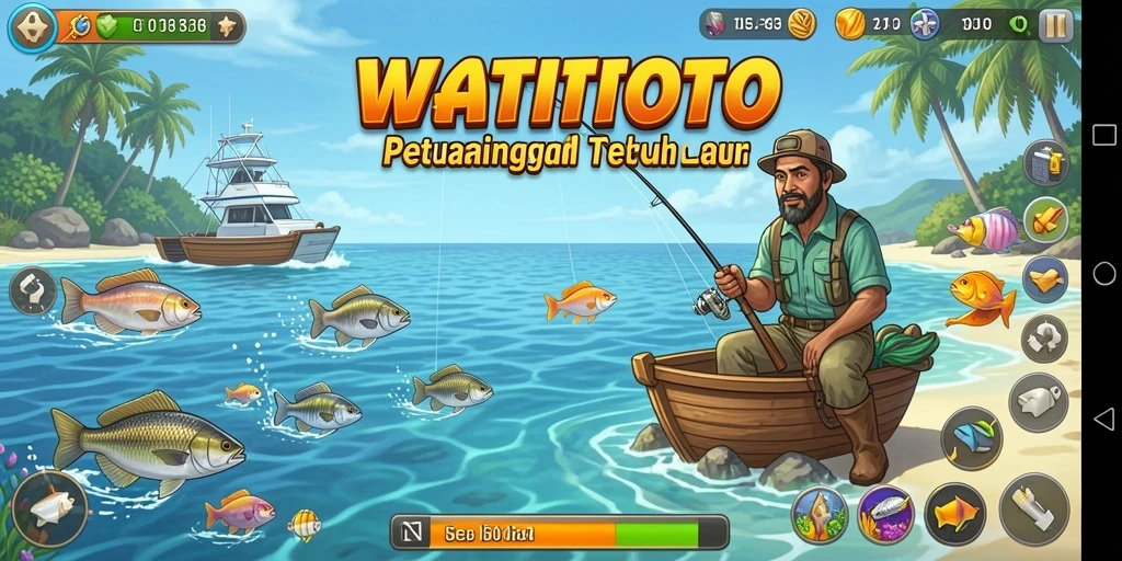 Tangkapan ikan yang beragam dalam gameplay WATITOTO.